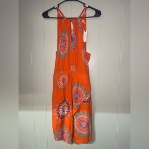 Anthropologie Orange Sleeveless Dress with Floral Patterns NWT